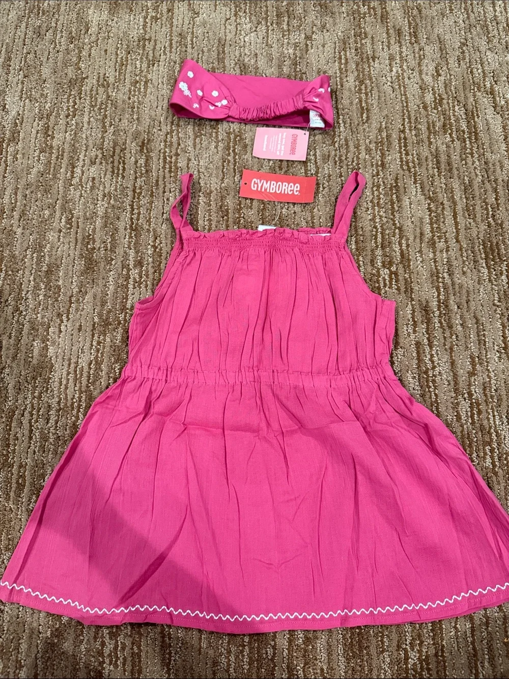 Gymboree Hot Pink Embroidered Floral Sundress with Matching Headband